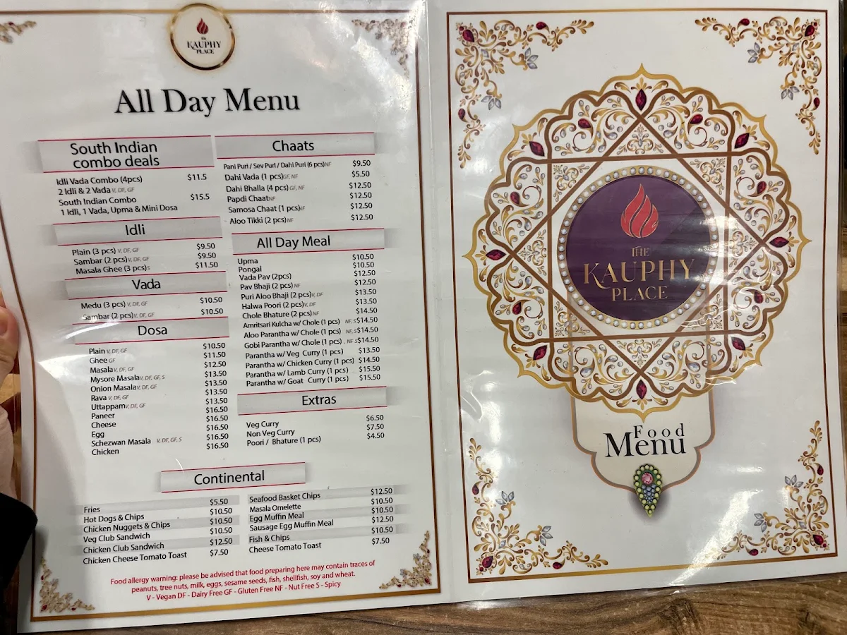 Menu, The Kauphy Place