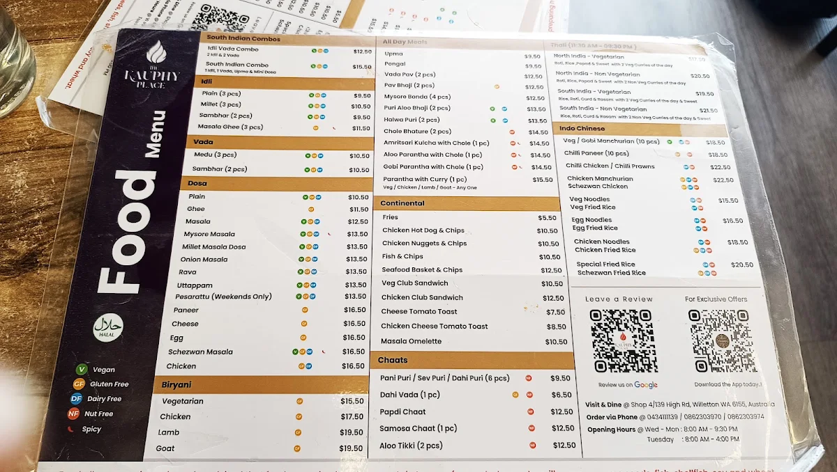 Menu, The Kauphy Place