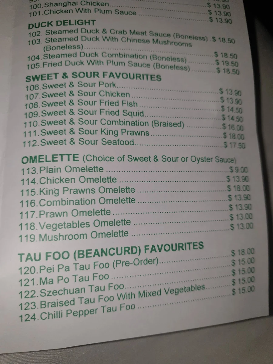 Menu, Fong's Kitchen Chinese Restaurant