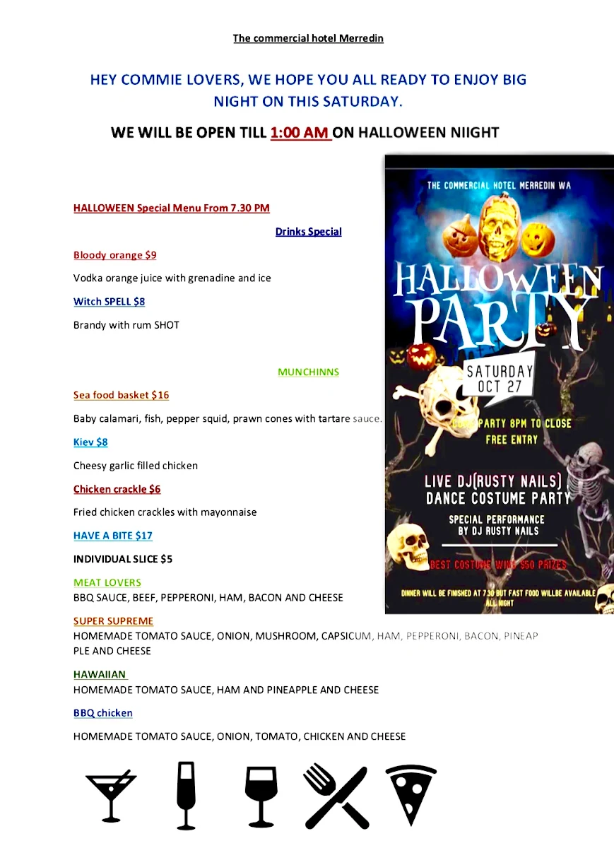 Menu, The Commercial Hotel Merredin