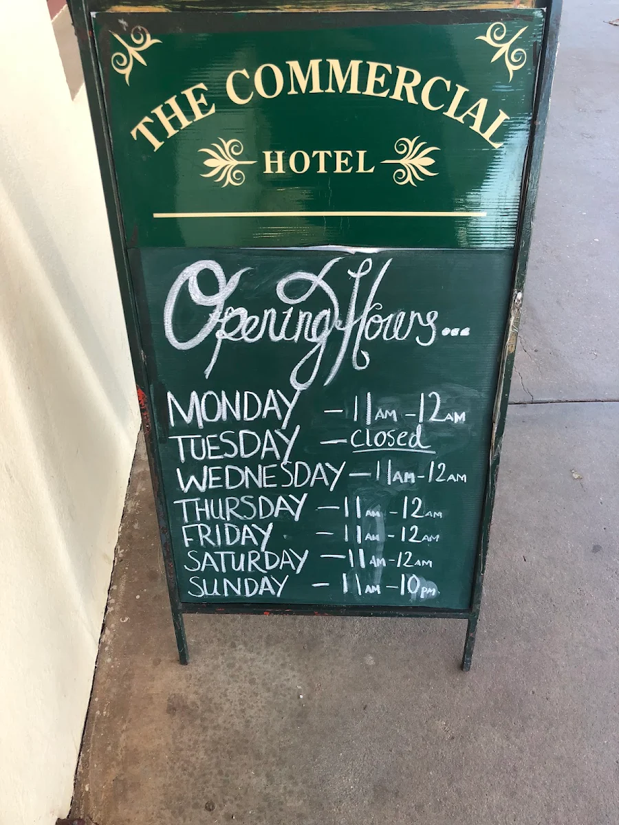 Menu, The Commercial Hotel Merredin