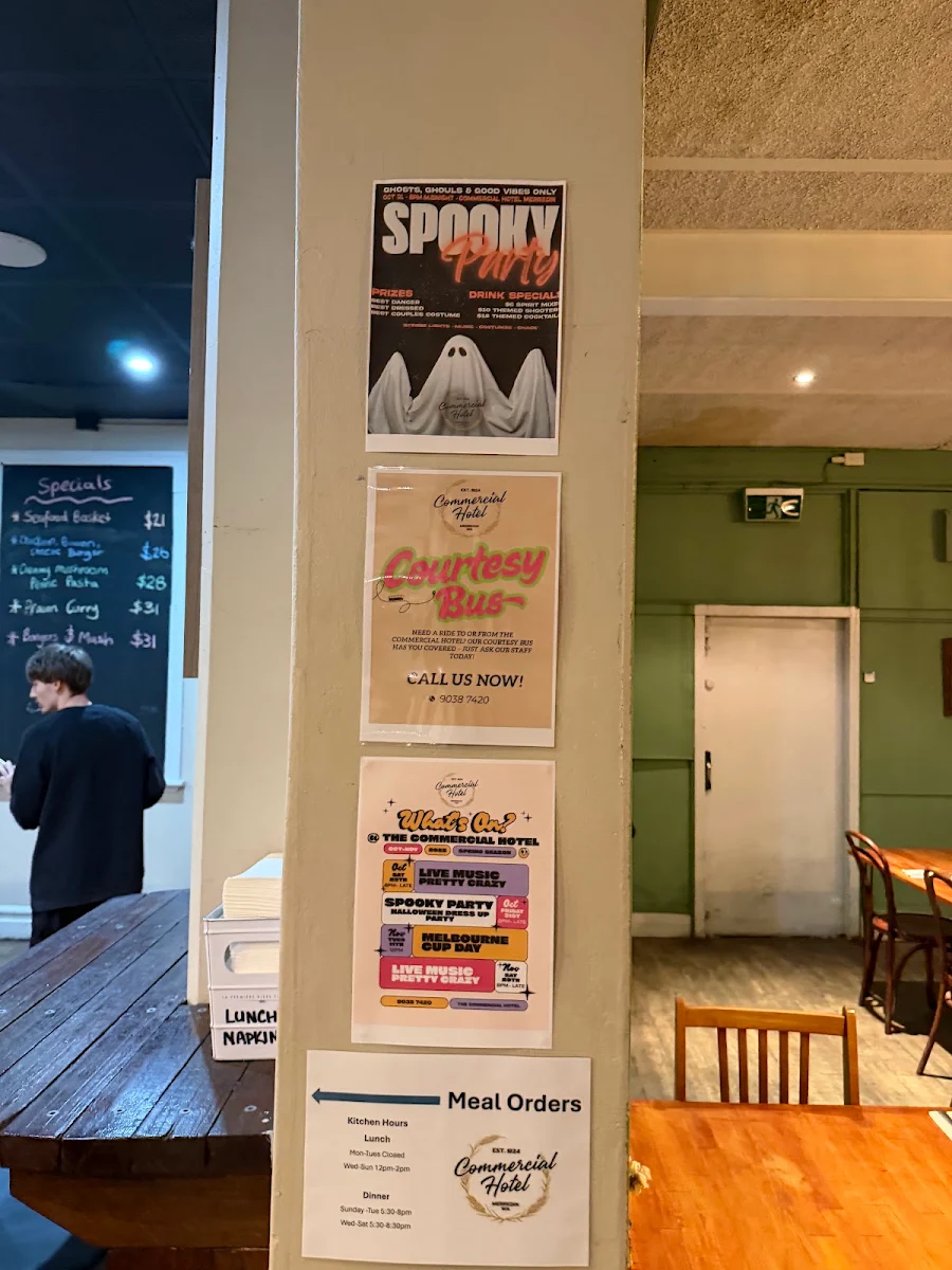 Menu, The Commercial Hotel Merredin