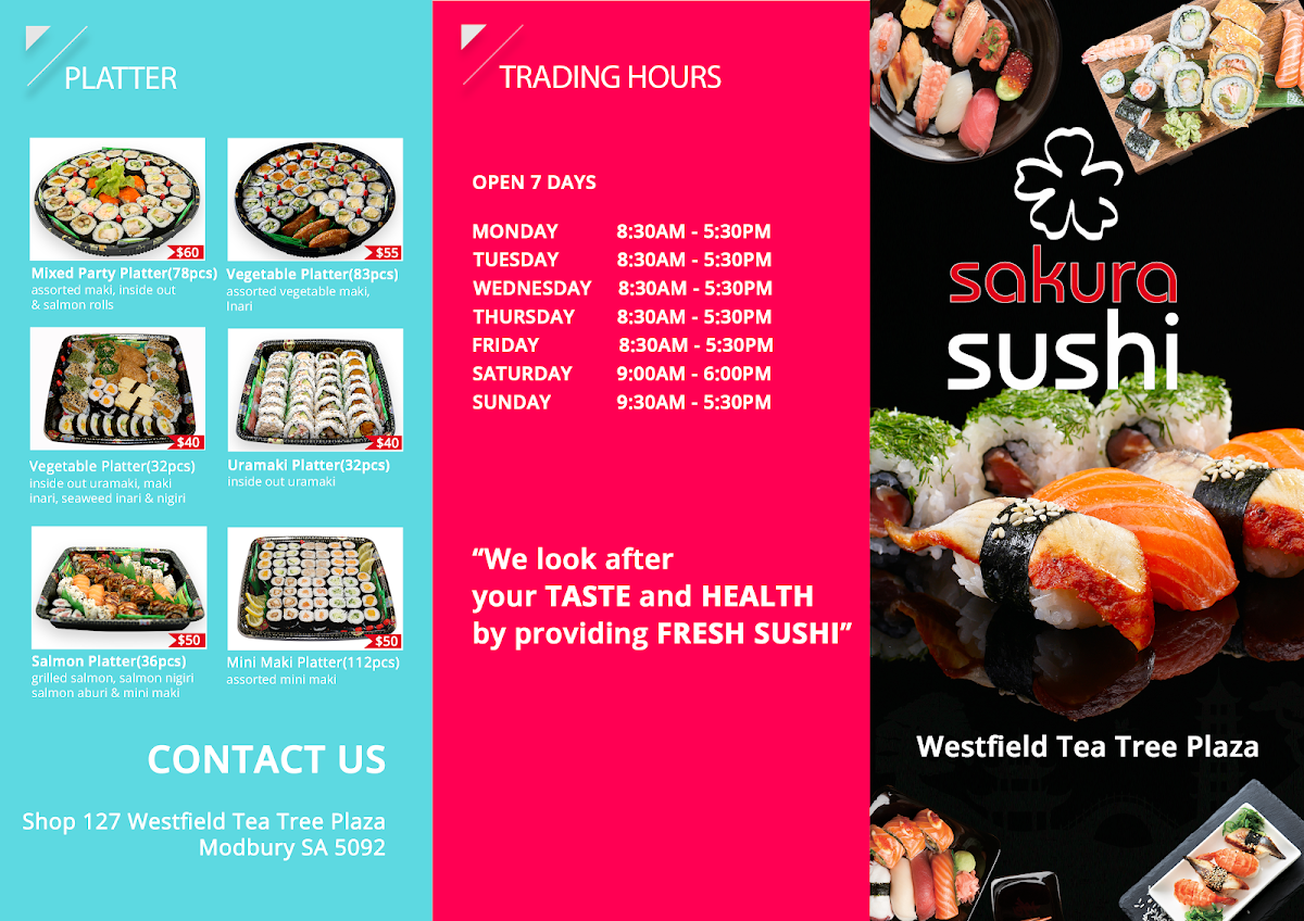 Menu, LEVEL 2 Sakura Sushi Westfield Tea Tree Plaza - Target