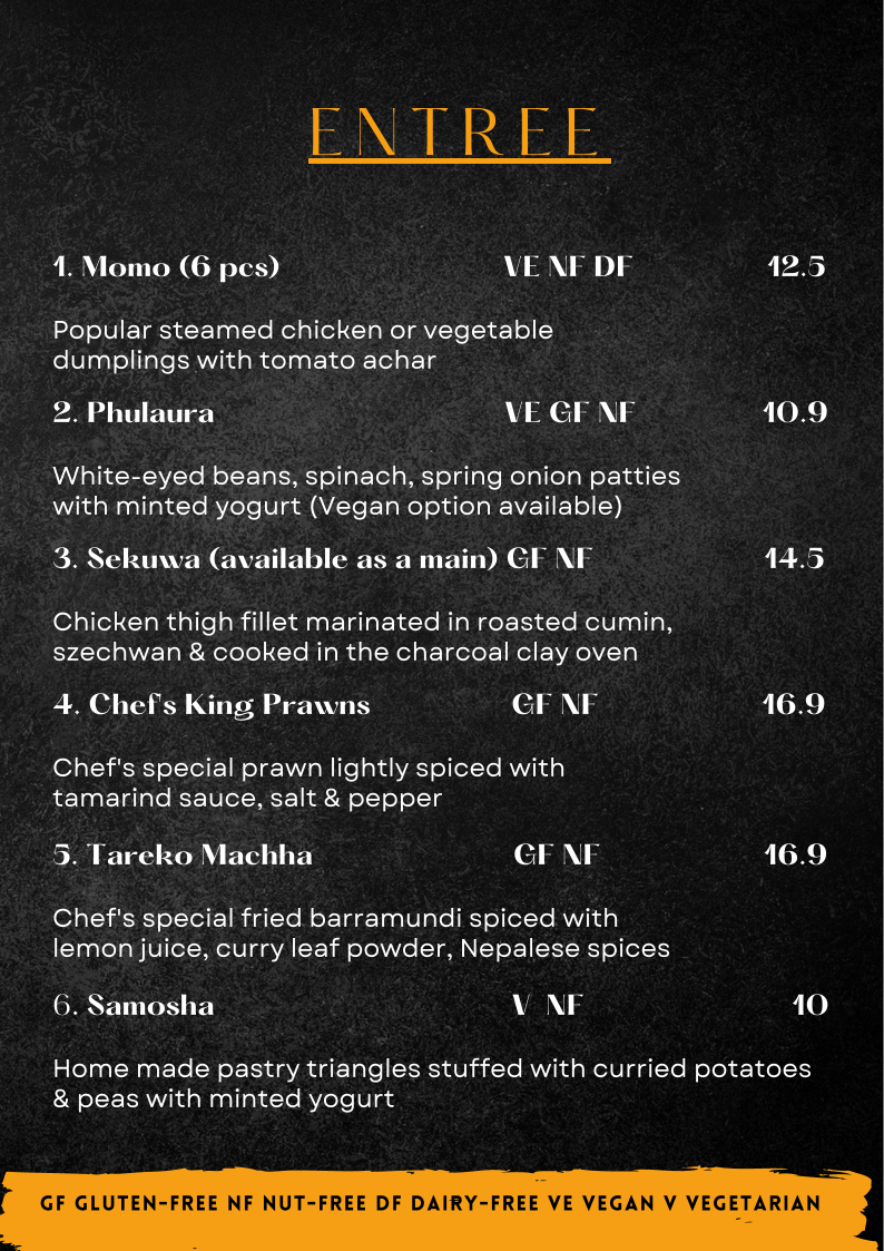 Menu, Taste of Nepal