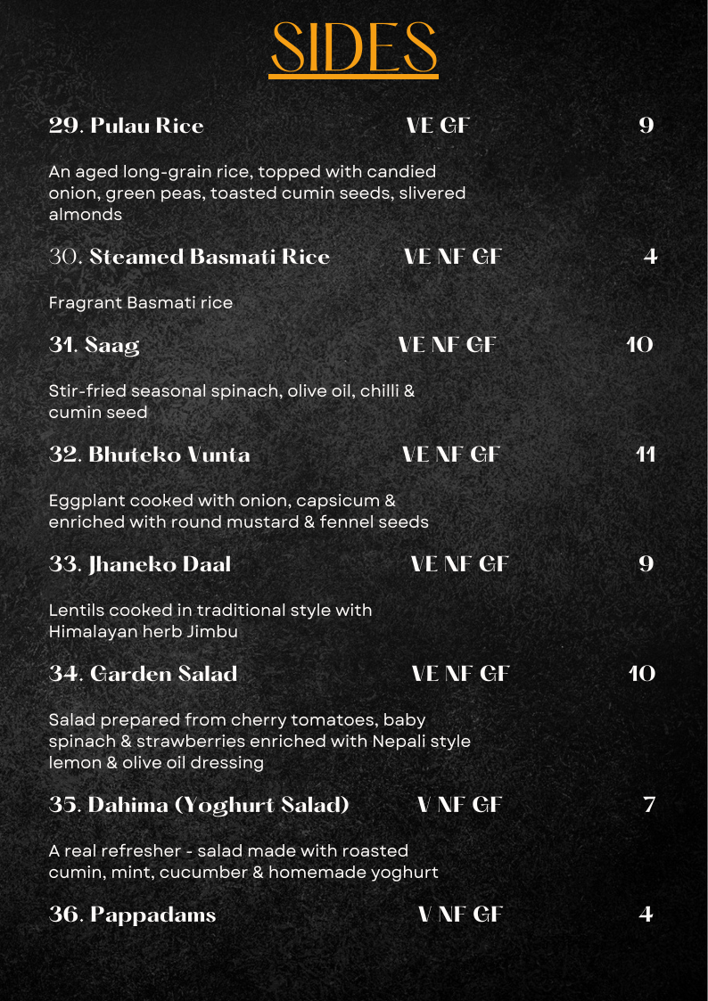 Menu, Taste of Nepal
