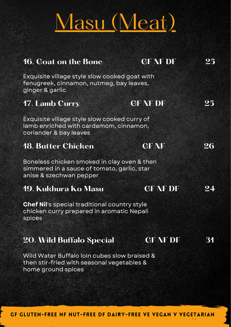 Menu, Taste of Nepal