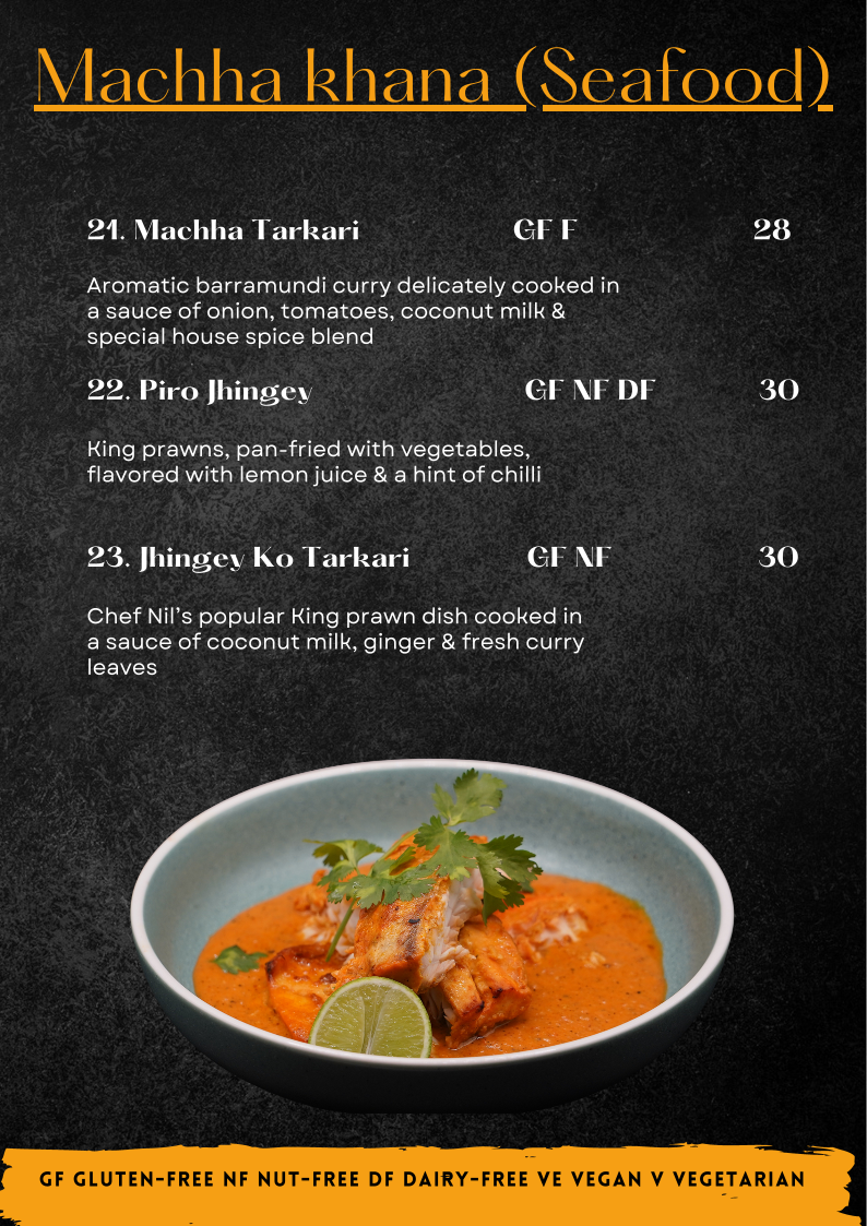 Menu, Taste of Nepal