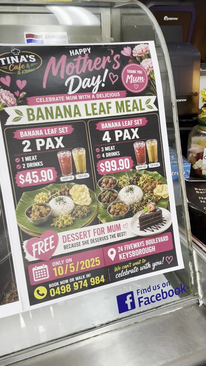 Menu, Tina's cafe & kitchen
