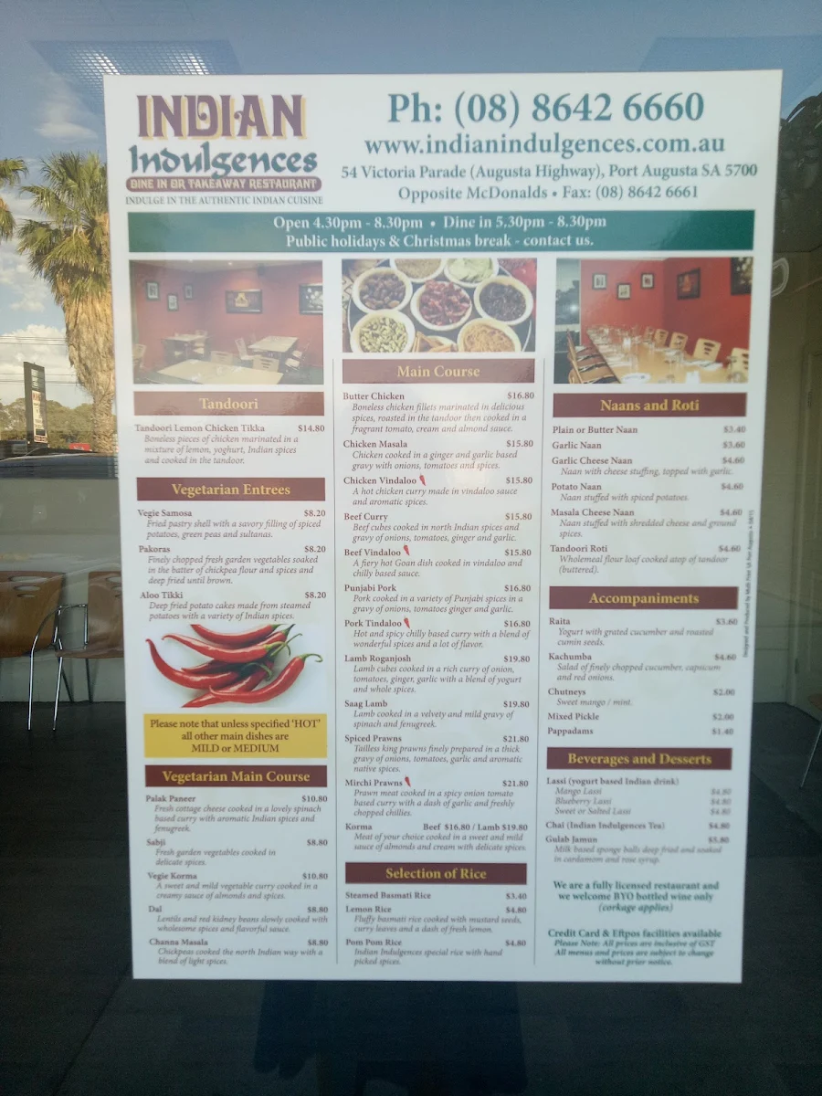 Menu, Indian Indulgences