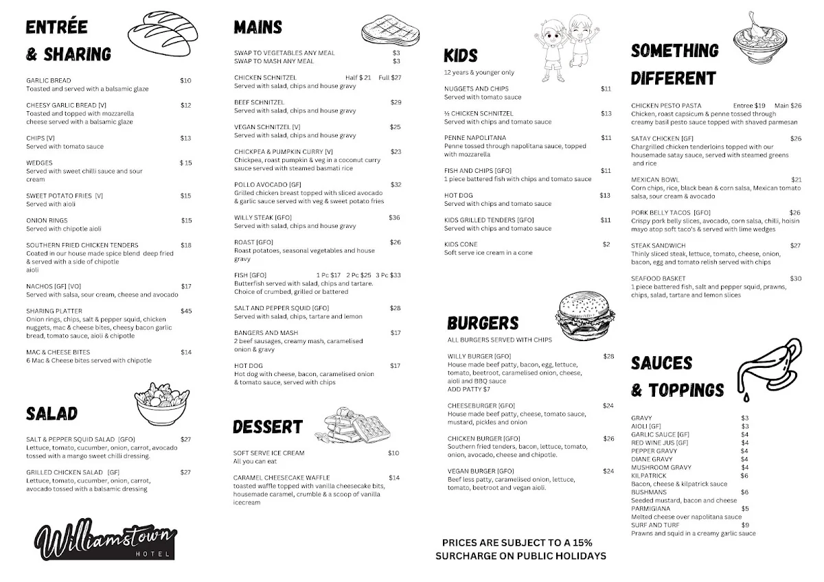 Menu, Williamstown Hotel