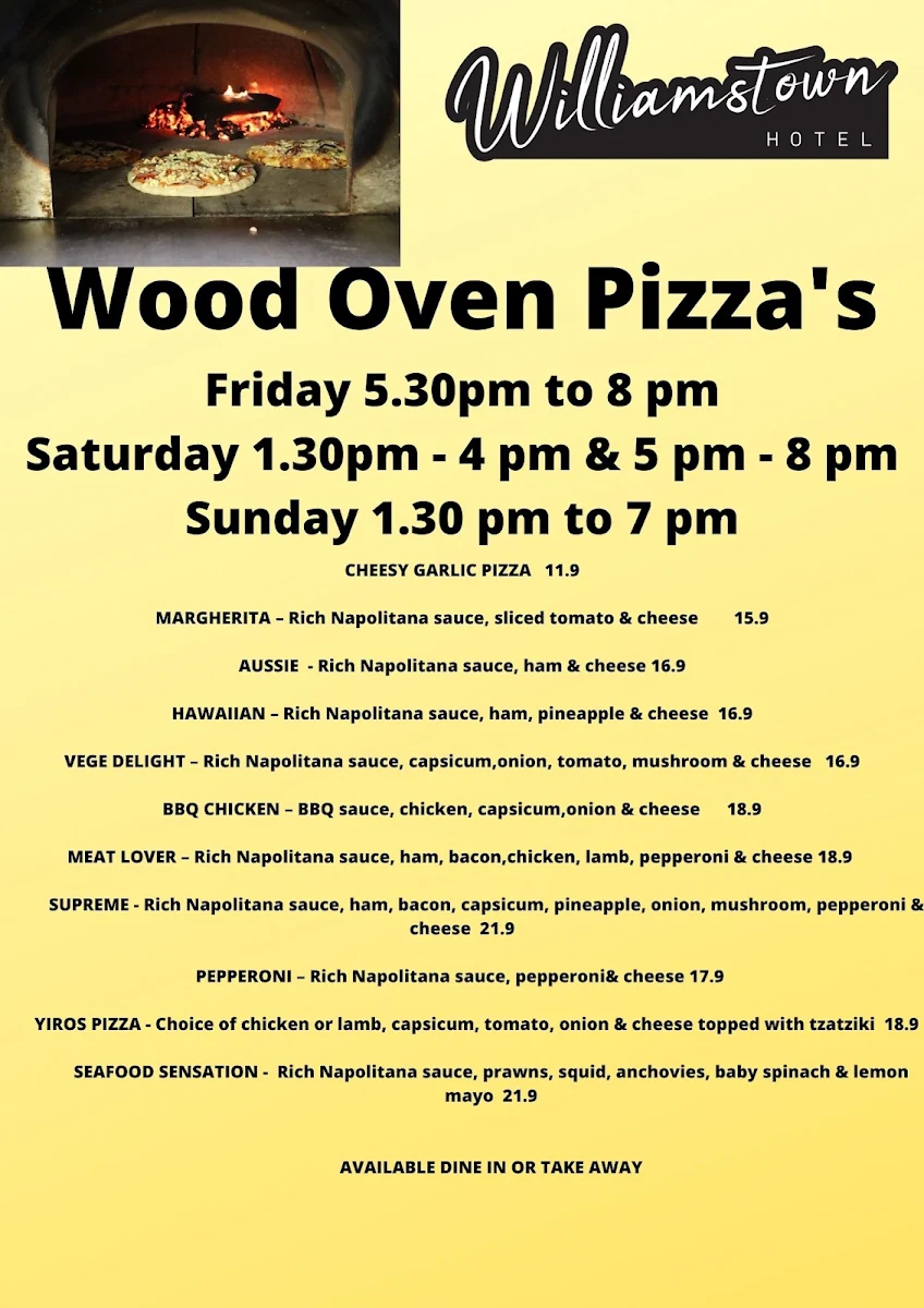 Menu, Williamstown Hotel