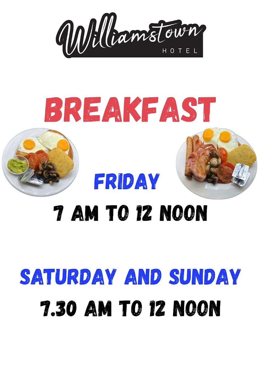 Menu, Williamstown Hotel