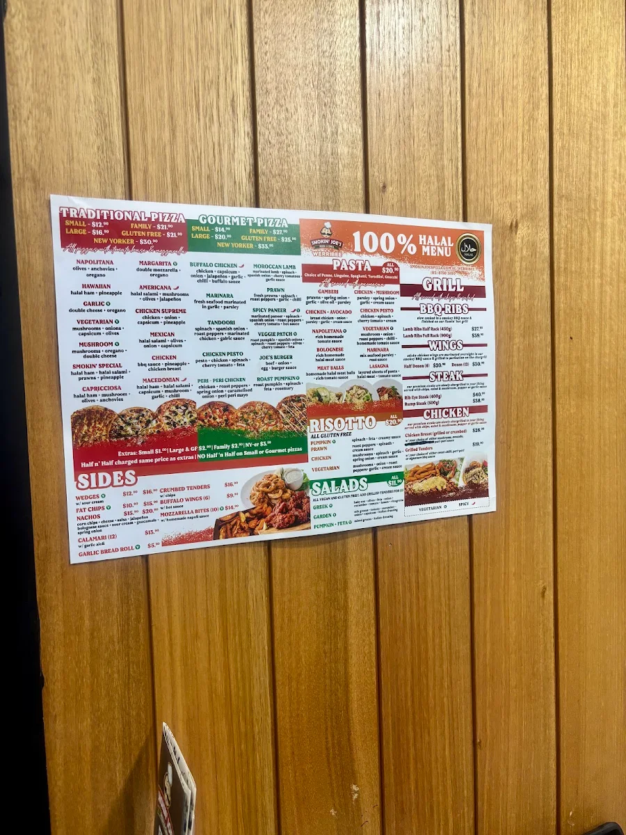 Menu, Smokin' Joe's Pizza & Grill - Werribee