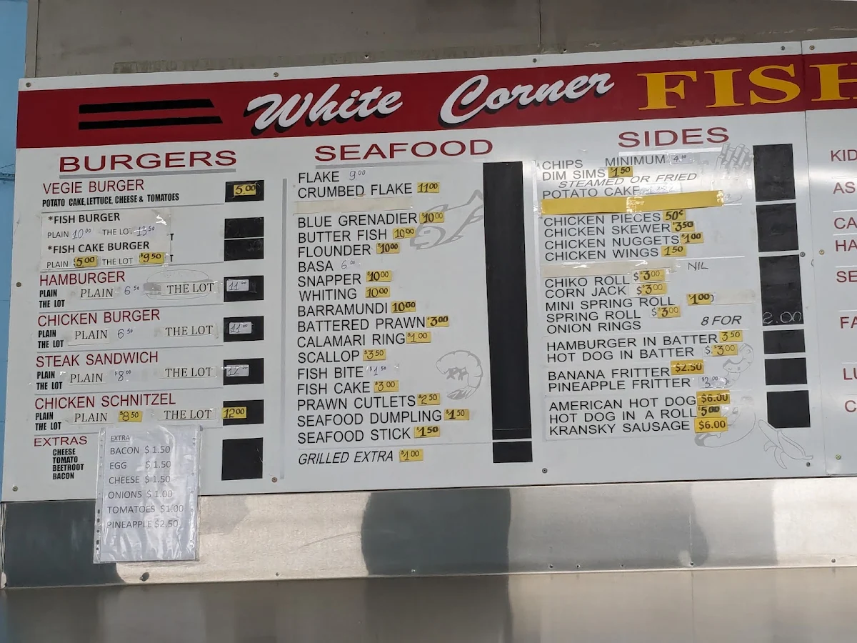 Menu, White Corner Fish & Chips