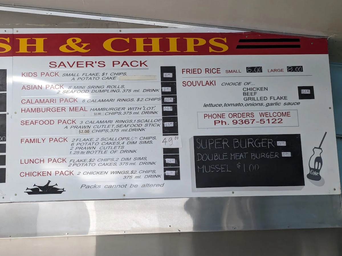 Menu, White Corner Fish & Chips