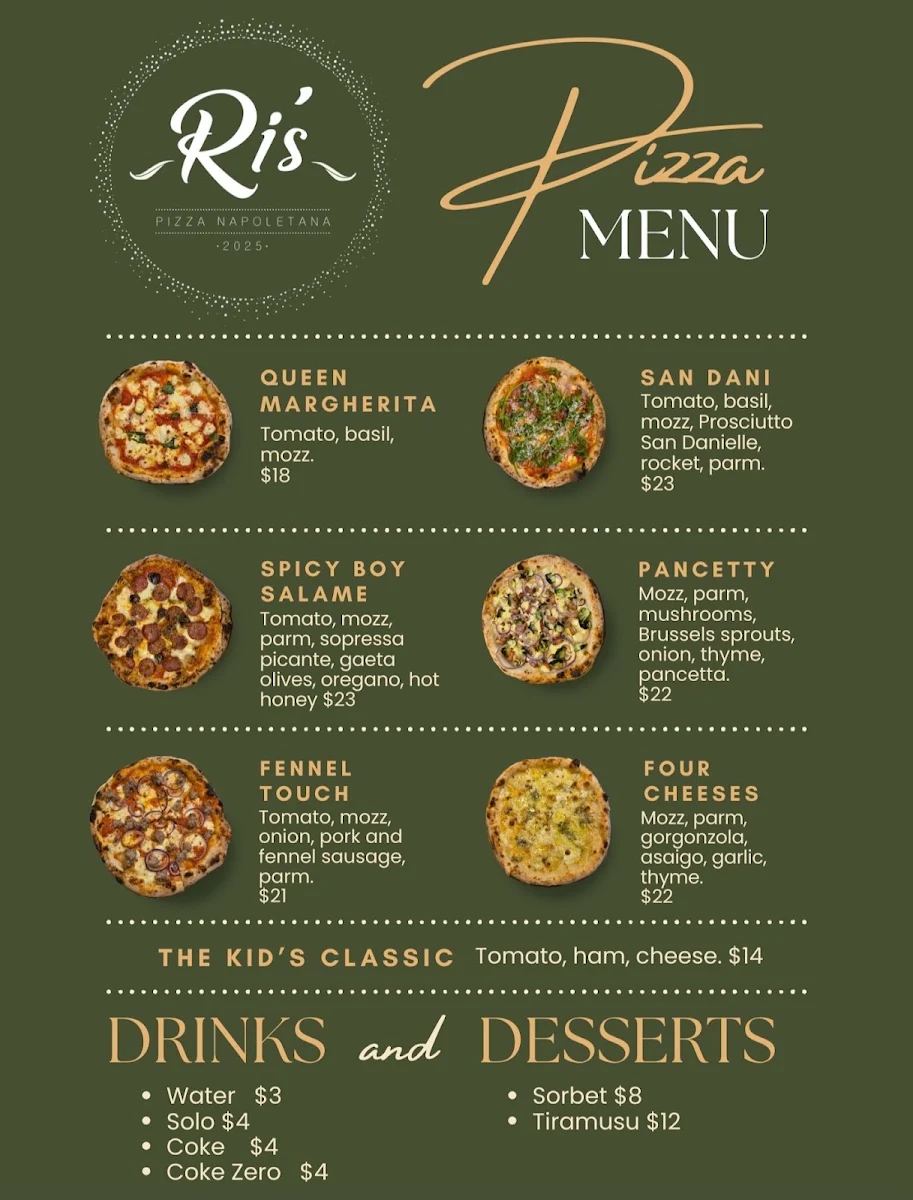 Menu, Ri's Pizza Napoletana