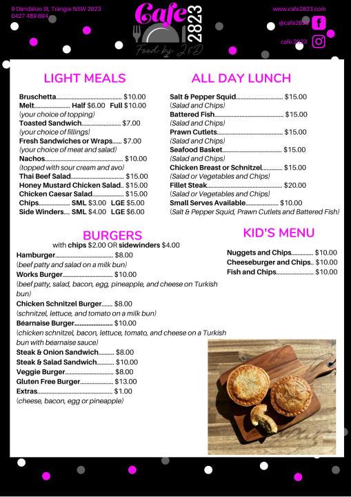 Menu, Cafe 2823