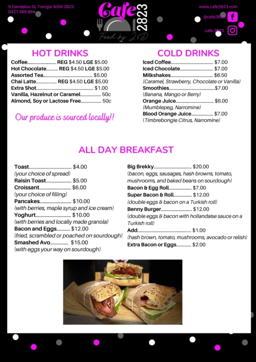 Menu, Cafe 2823