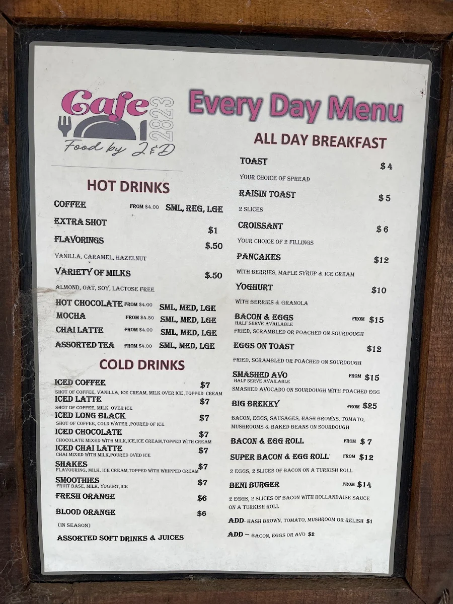 Menu, Cafe 2823