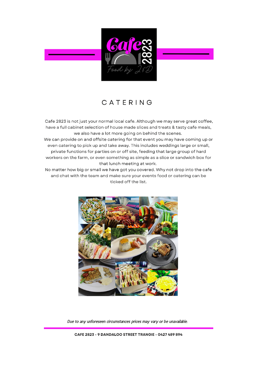 Menu, Cafe 2823