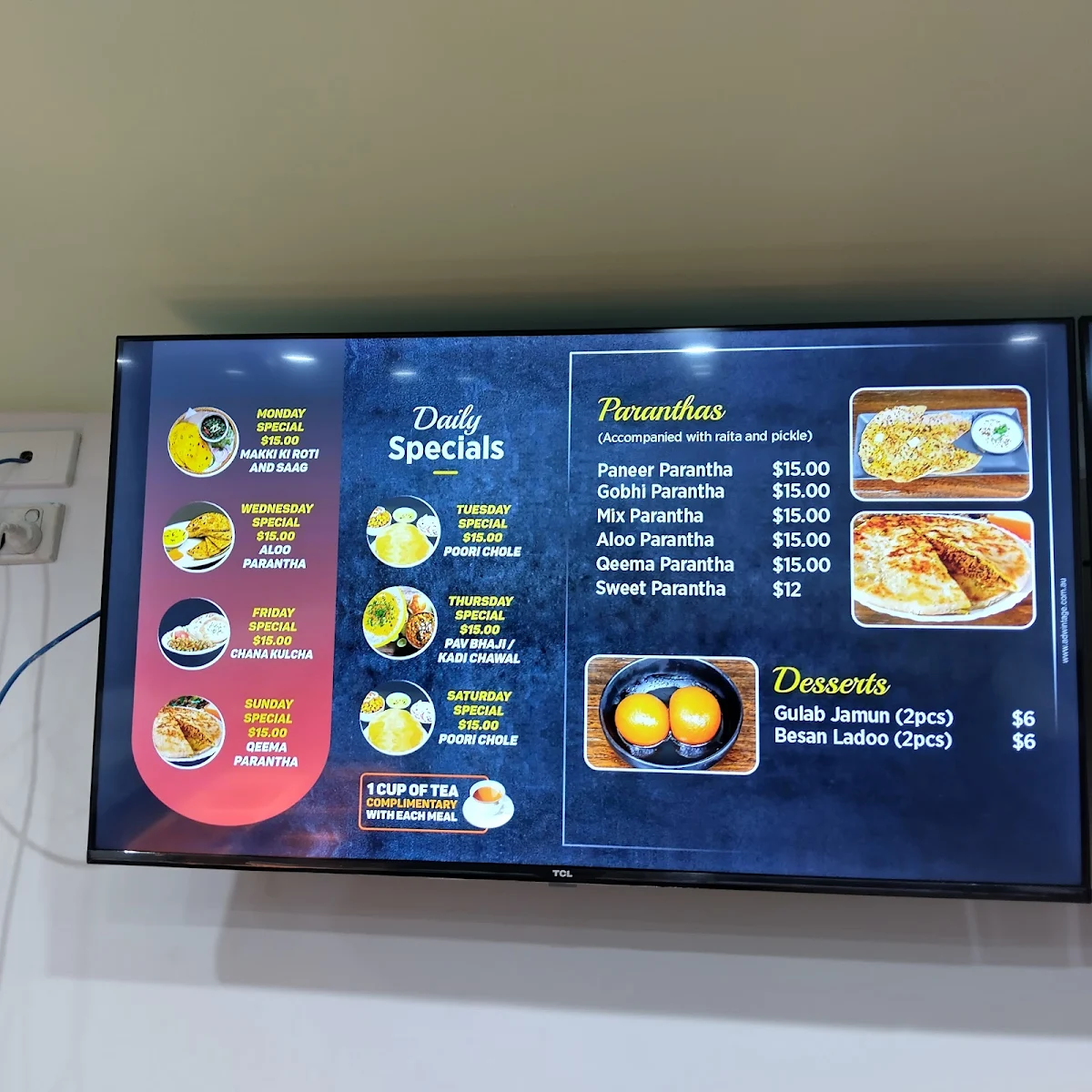 Menu, Delhi Rocks (Preston)