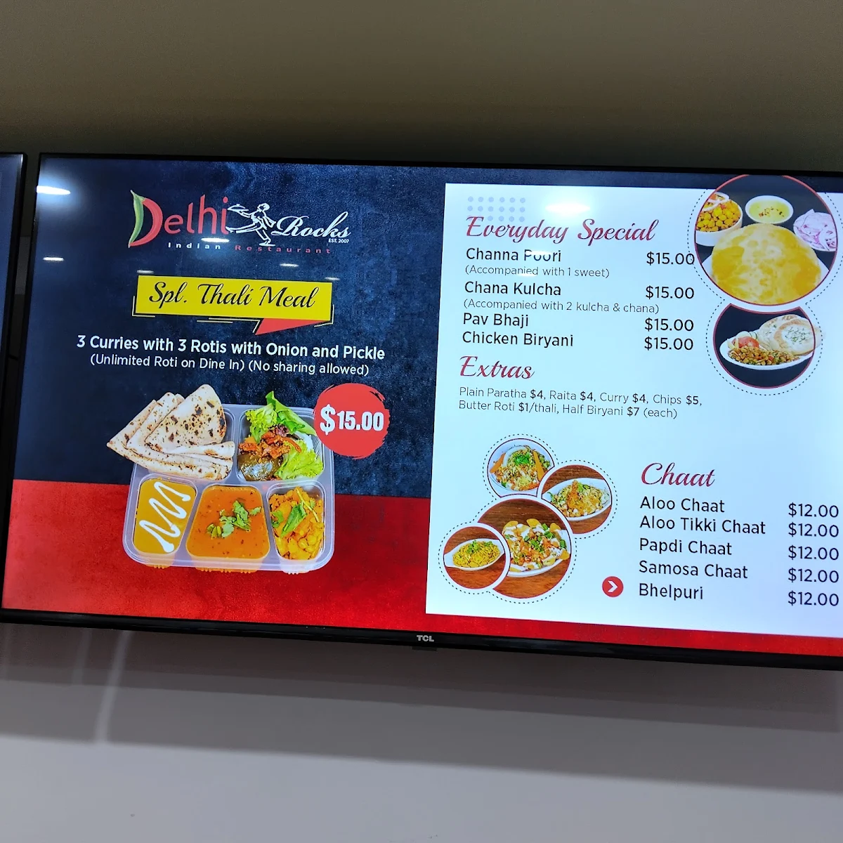 Menu, Delhi Rocks (Preston)