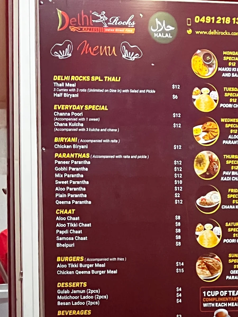 Menu, Delhi Rocks (Preston)