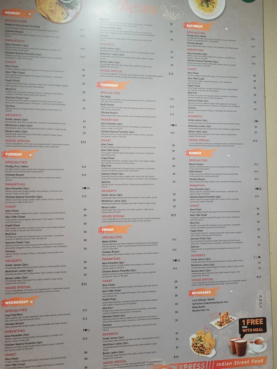 Menu, Delhi Rocks (Preston)