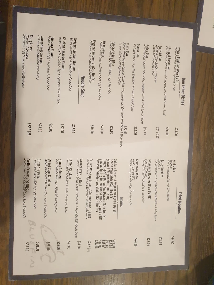 Menu, Blue Fin Blairgowrie