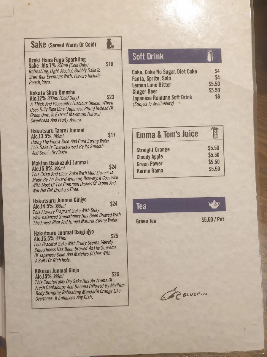 Menu, Blue Fin Blairgowrie