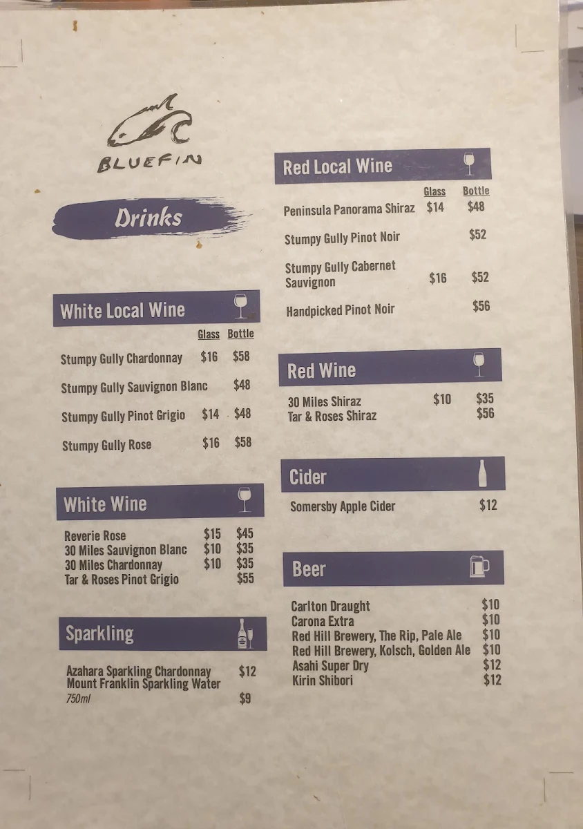Menu, Blue Fin Blairgowrie