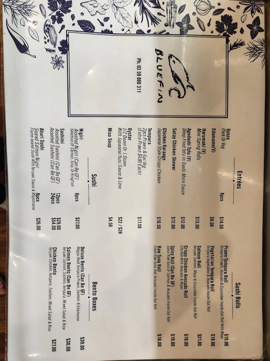Menu, Blue Fin Blairgowrie
