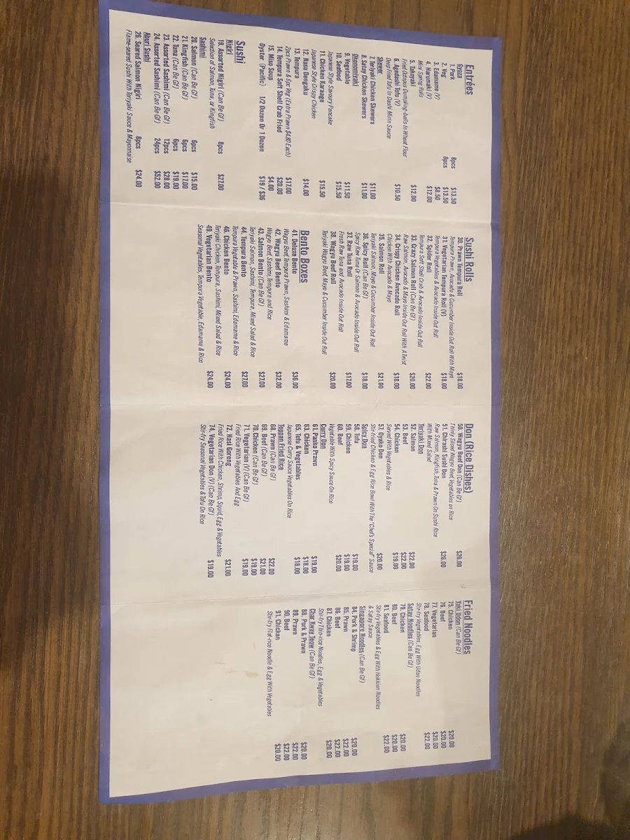 Menu, Blue Fin Blairgowrie