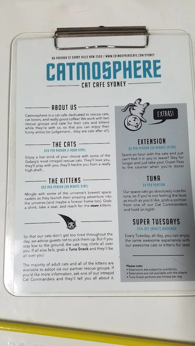 Menu, Catmosphere Cat Cafe