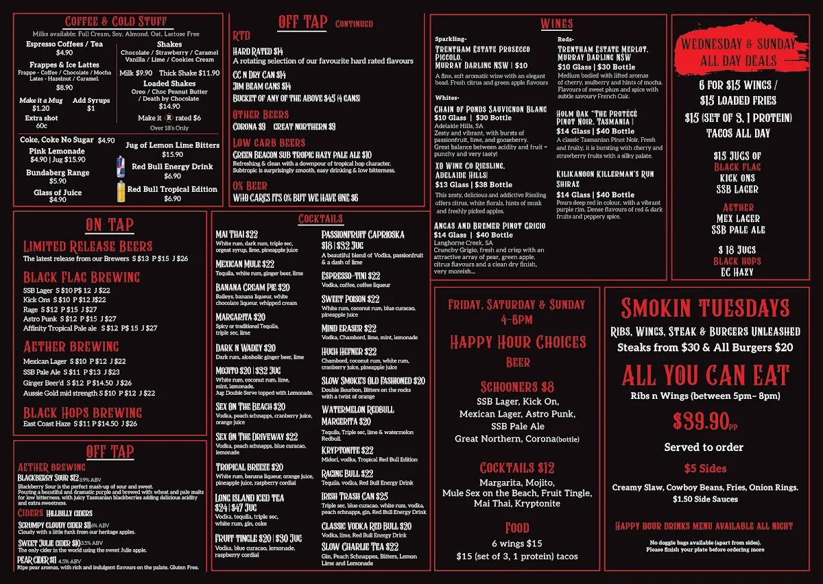 Menu, Slow Smoke Bistro