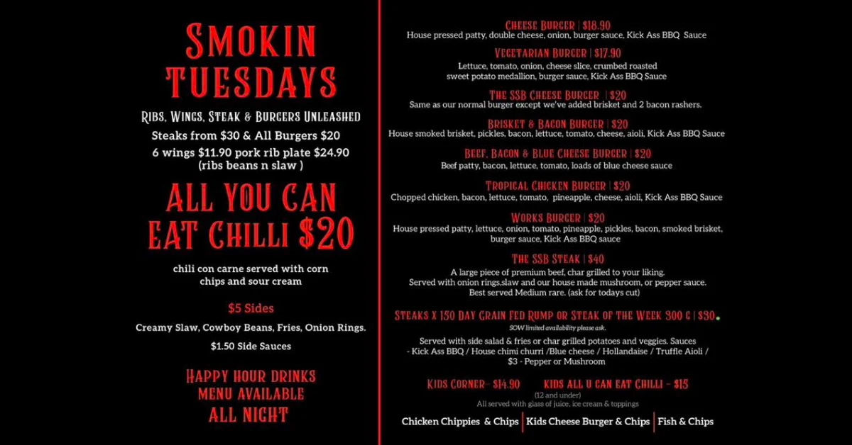 Menu, Slow Smoke Bistro
