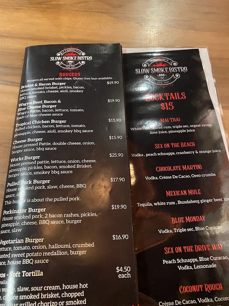 Menu, Slow Smoke Bistro