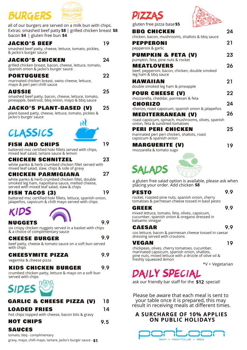 Menu, Pontoon Bar