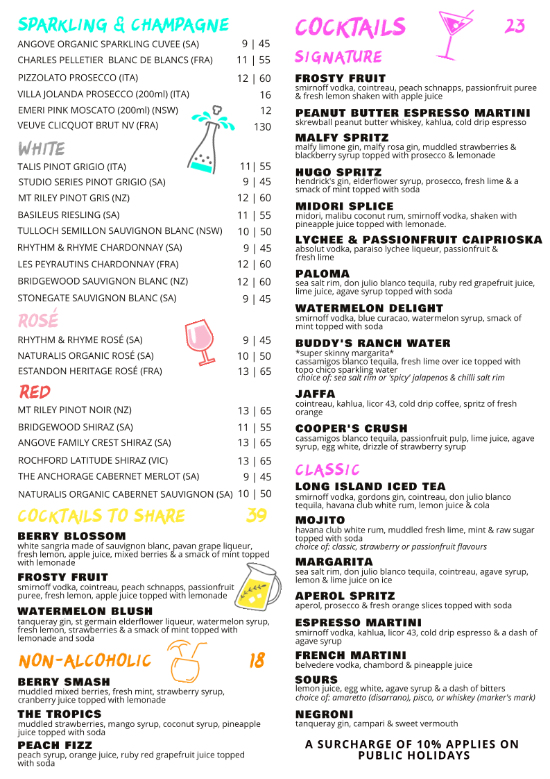Menu, Pontoon Bar