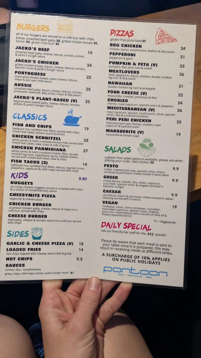 Menu, Pontoon Bar