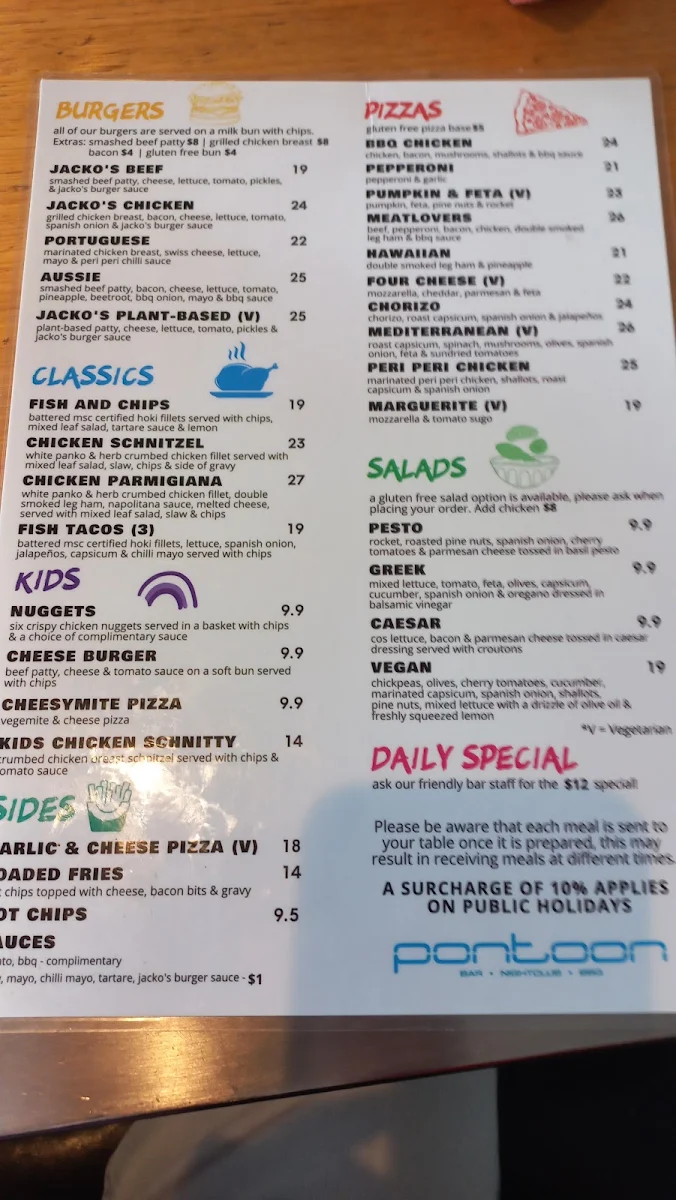Menu, Pontoon Bar