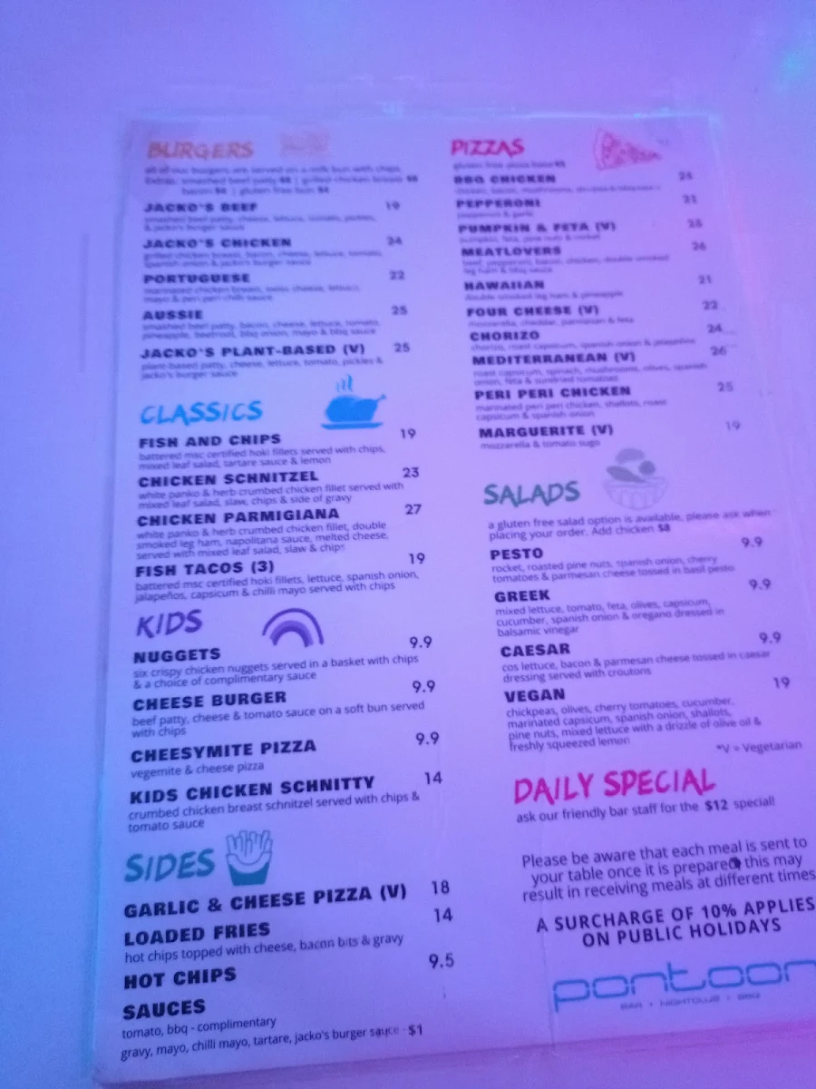 Menu, Pontoon Bar
