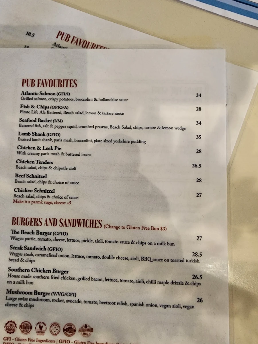 Menu, Beach Hotel