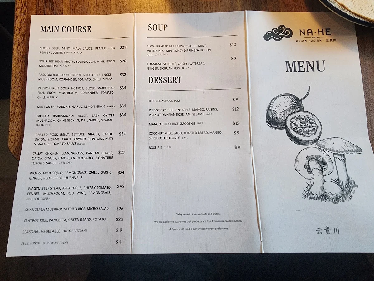 Menu, Na He Bistro