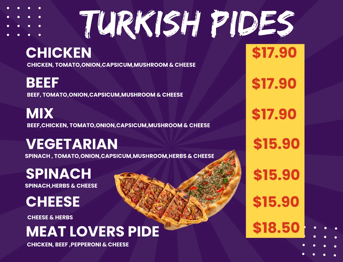 Menu, Village kebab & Pides