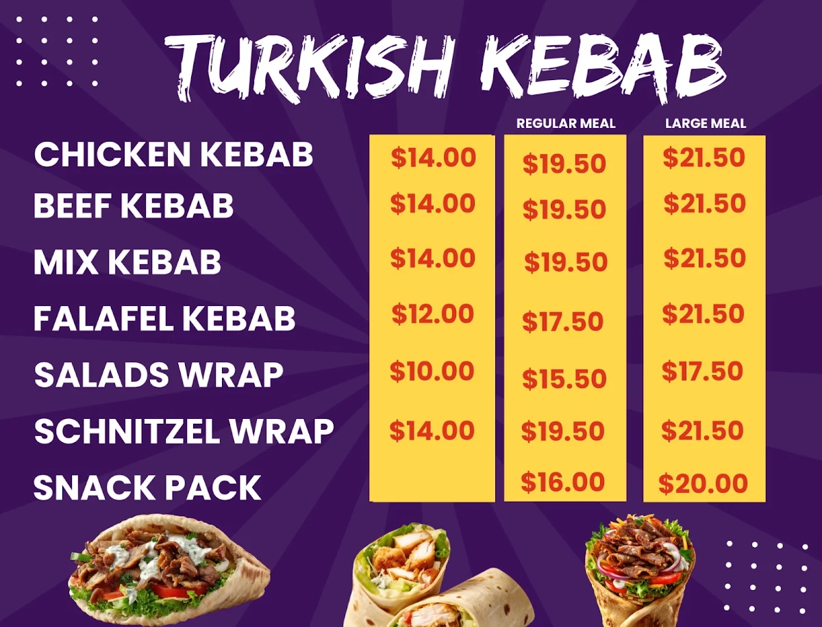 Menu, Village kebab & Pides