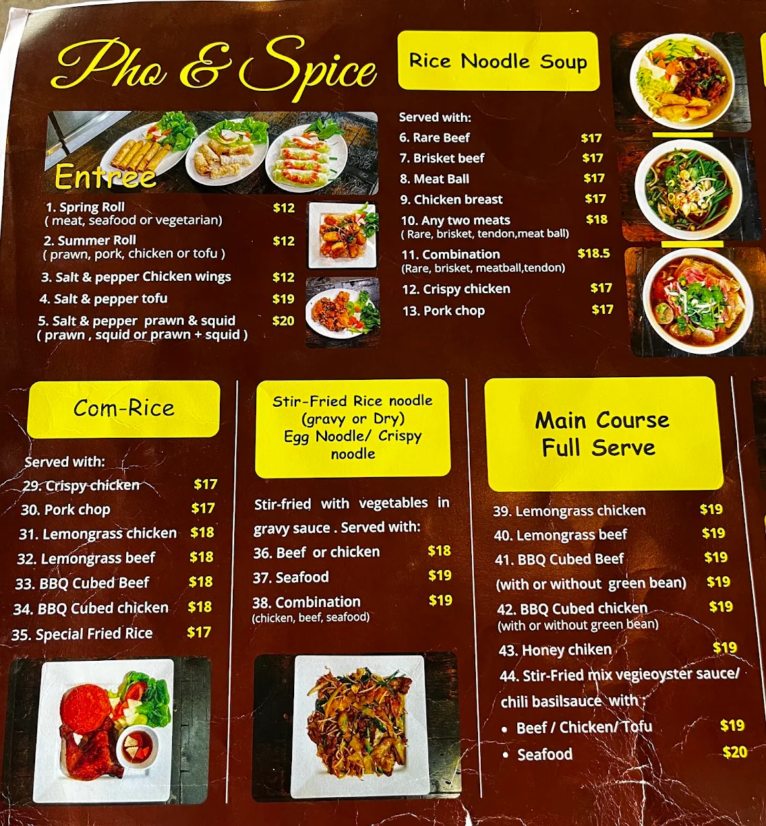 Menu, Pho & Spice