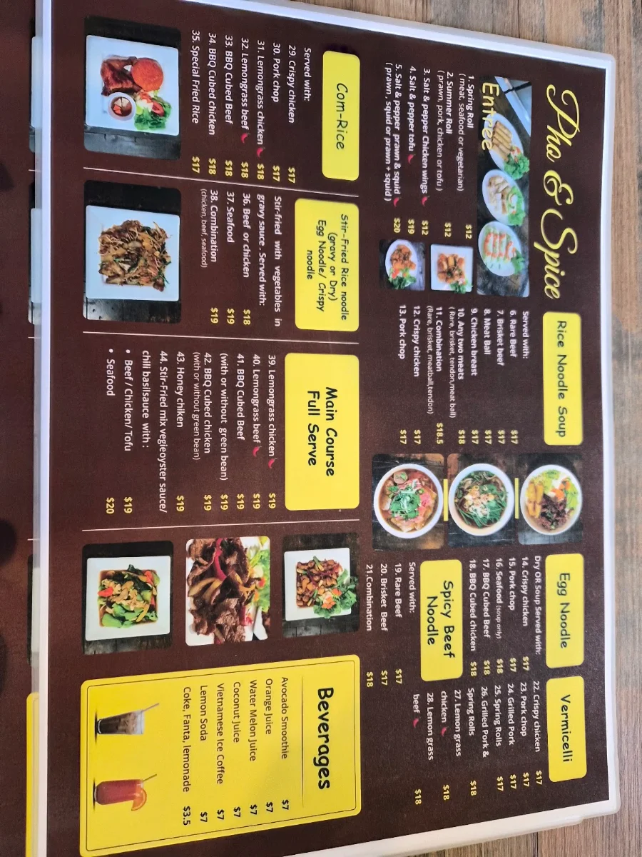 Menu, Pho & Spice
