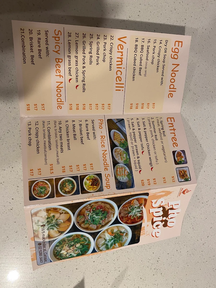 Menu, Pho & Spice