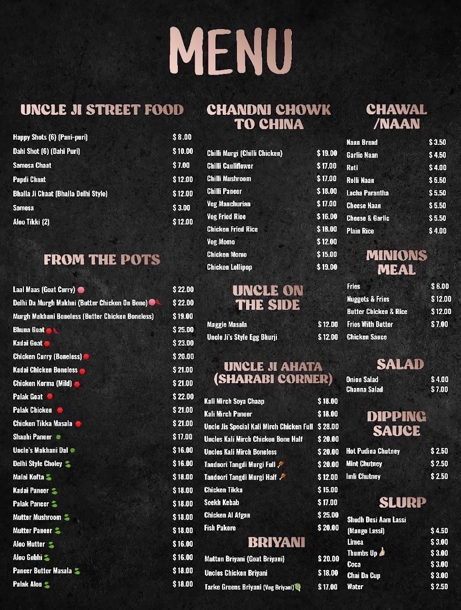 Menu, Uncle Jis Schofields